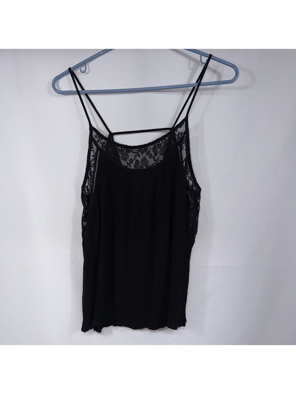 Chloe K Black Lace Trim Pleated Cami Tank Top Size Large